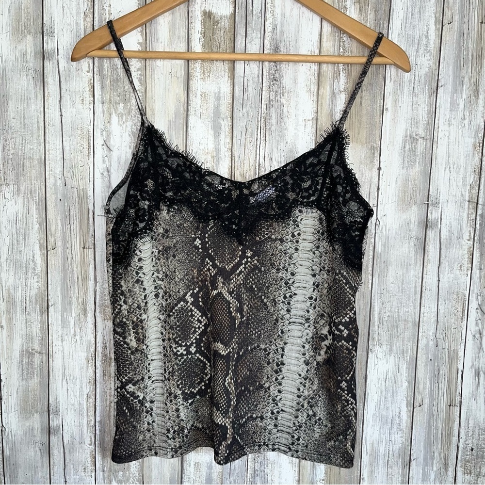 Zara Snake Print Lace Trim Cami Black Gray Satin Tank Top Lingerie Style Size S - Picture 2 of 5